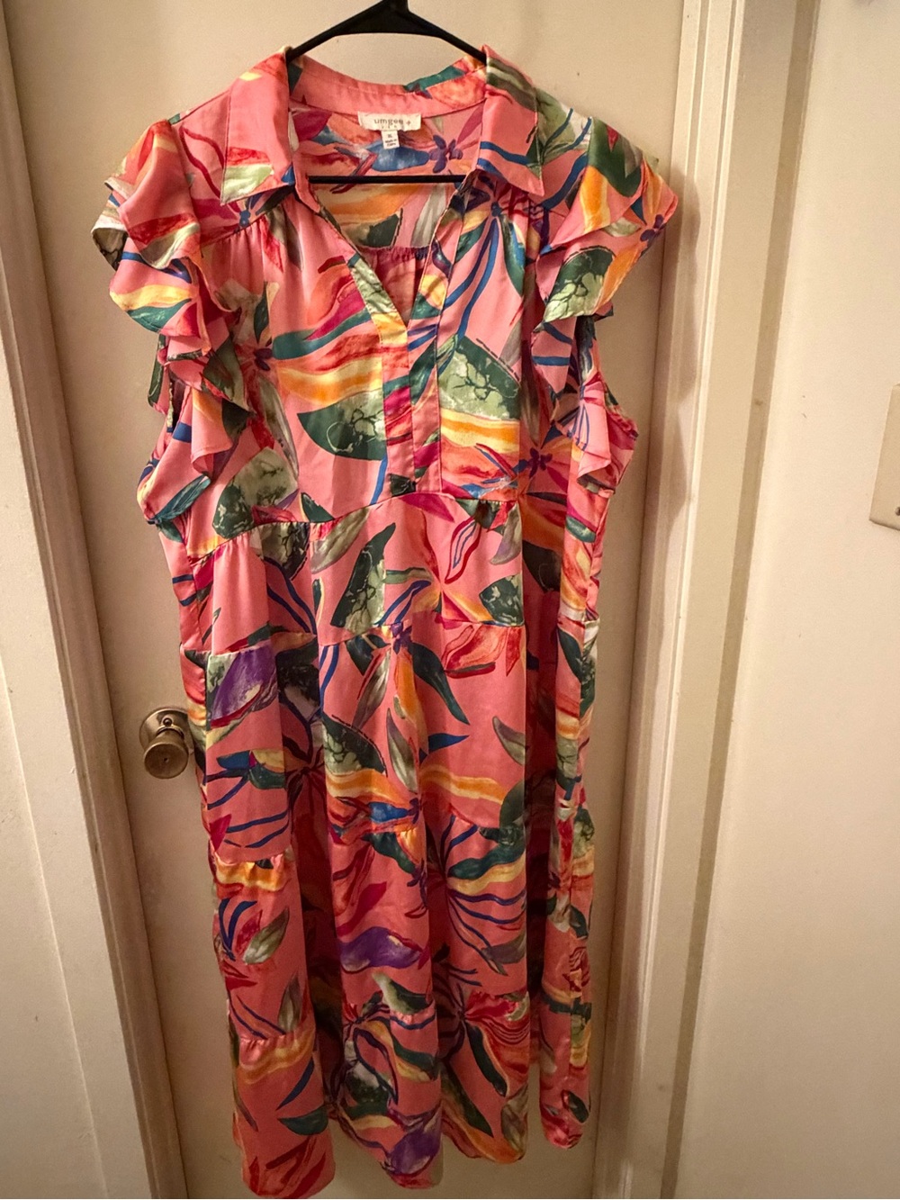 Umgee Pink Multicolor Floral Ruffle Sleeve Casual Dress